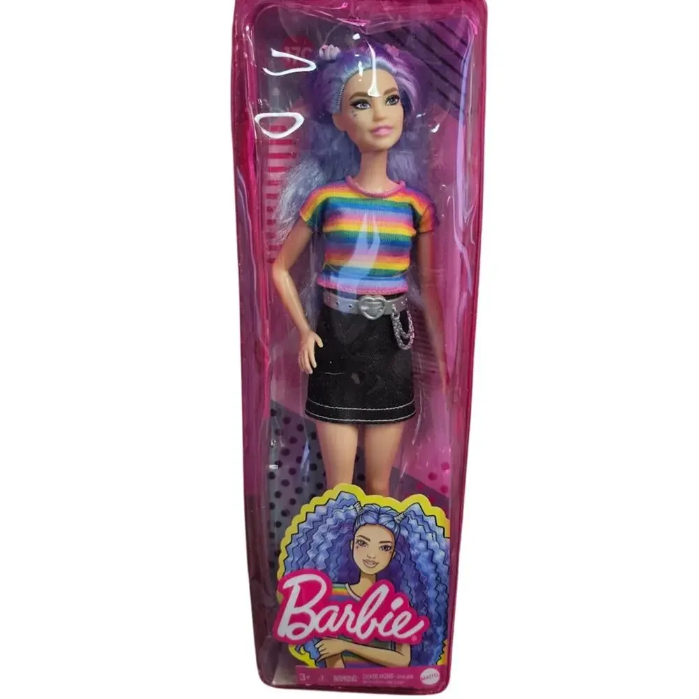 Barbie Fashionistas Doll #170 with Long Blue Crimped Hair Star Face Makeup NWT
